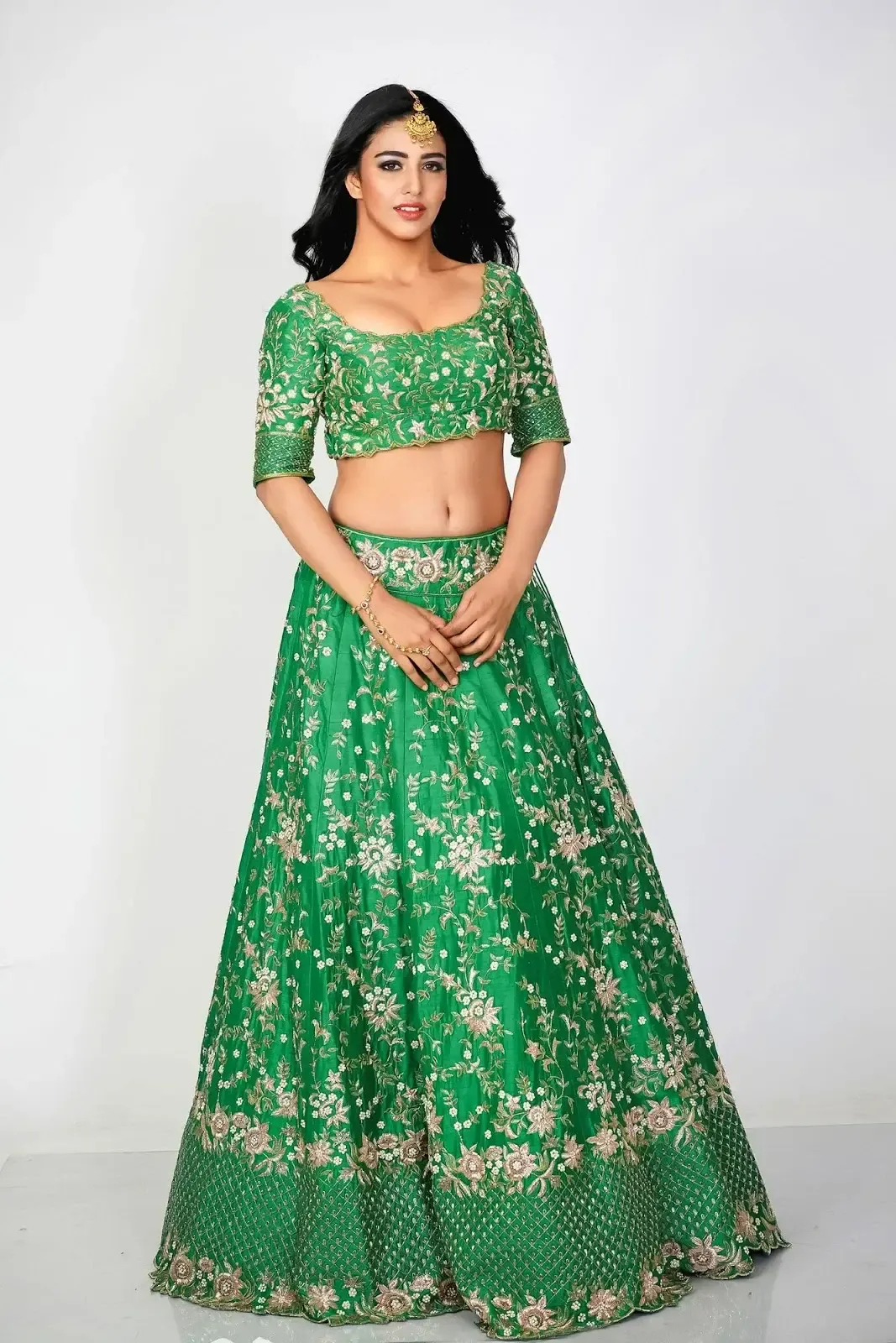 Indian Actress Daksha Nagarkar in Traditional Green Lehenga Choli